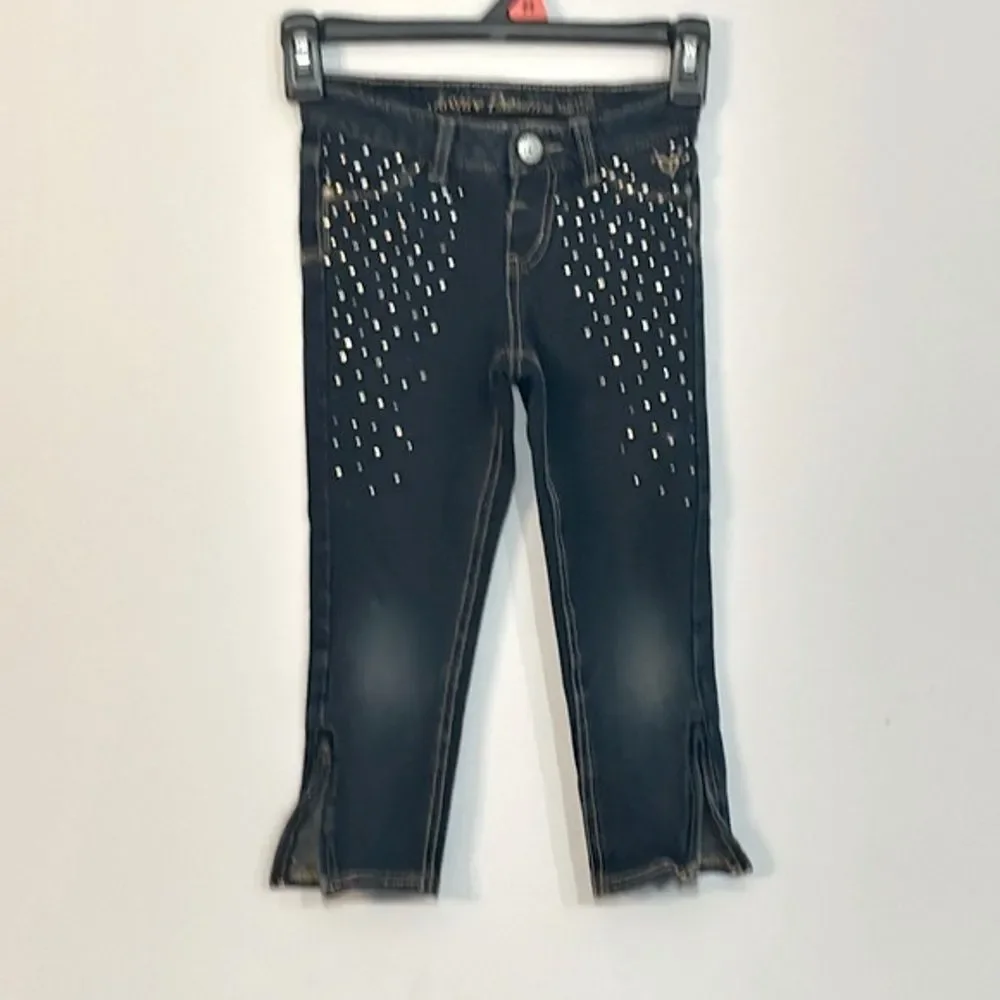 Justice | Premium Bling Girls Stretch Cropped Dark Wash Blue Denim Jeans